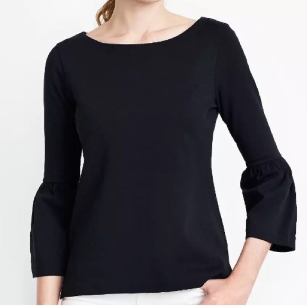 J Crew Women's Black Long Bell Sleeve Cotton Top M